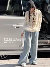 高級デザインの子供用デニムパンツ【星柄・クリスタル装飾・秋用・ワイドレッグ】（セットアップ対応）