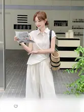 米白色の軽やかなシャツ【カジュアル・広がるパンツ付き・夏用】（セットアップ対応）