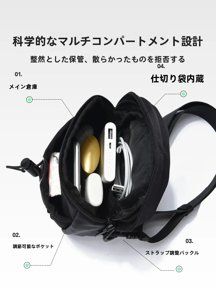メンズ斜め掛けバッグ【コンパクト・お出かけ用・おしゃれ】：キャリーケースにつけられるバッグの実用性とデザインのバランス