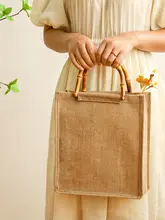 トートバッグ レディース コットンリネン キャンバス ジュート 竹ハンドル ヴィンテージ ナチュラル DIY エコバッグ