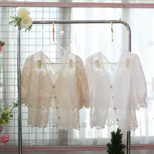 レース刺繍の女性用カーディガン【無地・透け感のあるトップス・フィット】