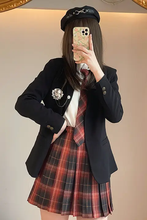 JK制服 プリーツスカート【赤いチェック柄・秋冬用】