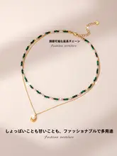 ネックレス レディース 天然マラカイト 淡水パール 二連 チョーカー 上品 ペンダント アクセサリー