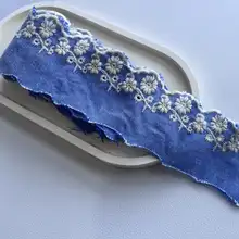 純綿デニムブルー花型刺繍レース【小さなデイジー刺繍】
