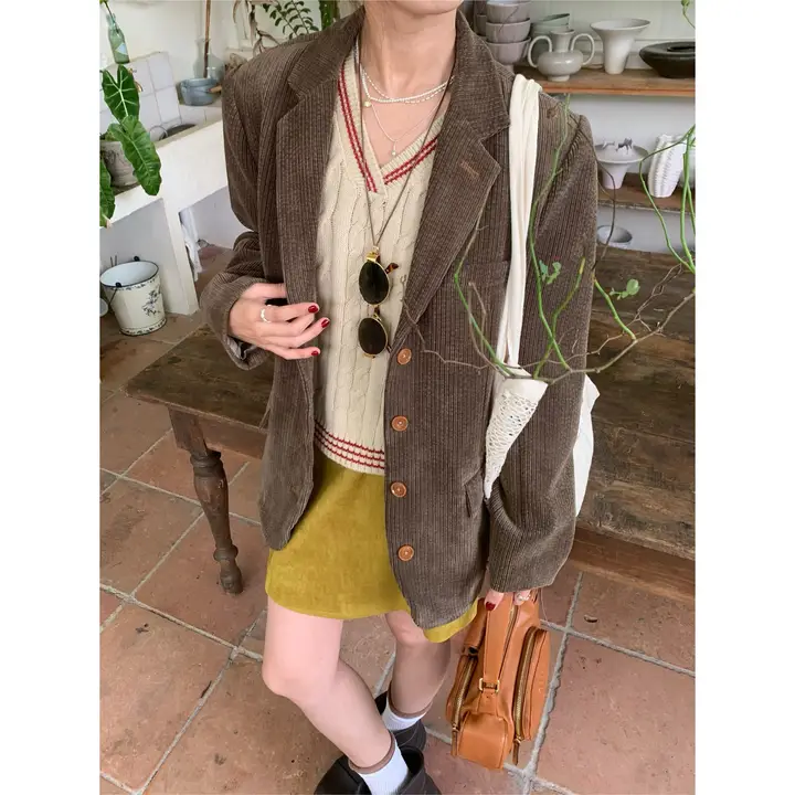 yangziloo コットンベルベット秋の雰囲気ブレザー【レトロ・ホワイトアップ効果】