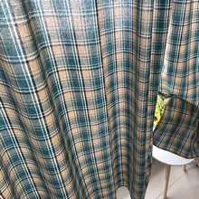 クラシックスタイルのチェック柄カーテン【ブルー・装飾用・小窓用】