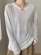 黒のラウンドネック長袖日焼け防止シャツ【透け感・フィット・ミディ丈】