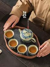 青瓷製の茶ポットと茶杯のセット【美しい青花柄・茶盤付き】（セットアップ対応）