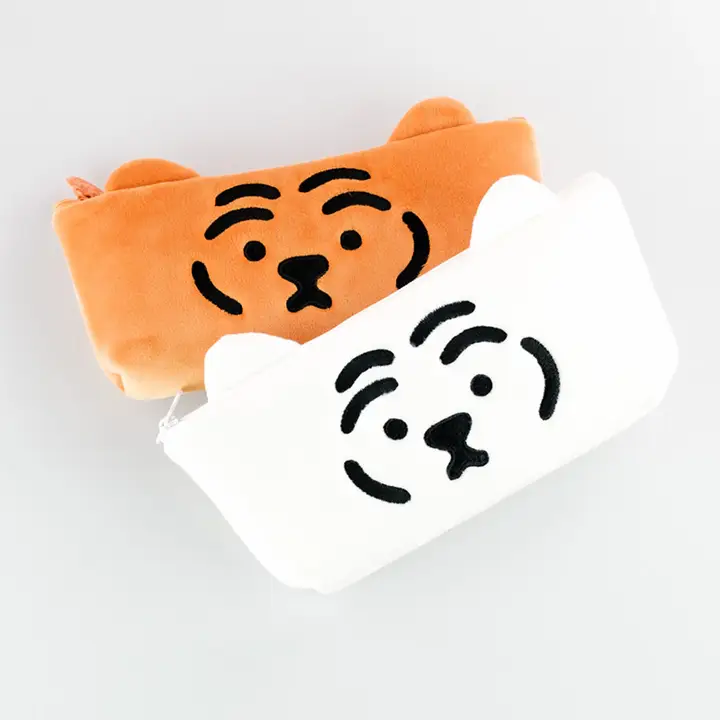 かわいい毛糸の虎デザイン文房具用ペンポーチ【ファスナータイプ・収納袋・プラッシュ素材】