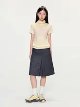 提花ウール混紡ニットトップス【クルーネック・薄手・短袖】