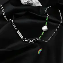 玉石と竹節デザインのタイタンスティールネックレス【メンズ用・ダブルロックネックレス】