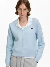 カラーコンビネーションのフェイク二重編みカーディガン【レトロデザイン・秋春用・女性用・スリムフィット】（セットアップ対応）