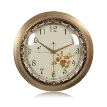 TQJ ヨーロッパ風 ブラス製 1面 壁掛け時計【静音・ラウンドデザイン・リビング・寝室用】