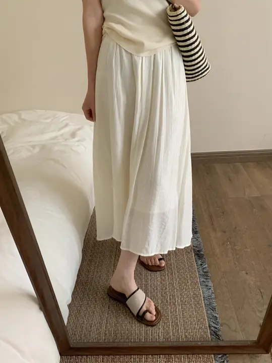 涼感通気性の麻混半身スカート【ウエストゴム・夏用・ロング丈】（セットアップ対応）