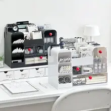 デスク収納ボックス【引き出し式・文房具整理用・斜め差しクリエイティブペン立て】