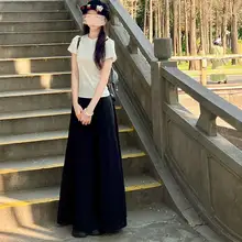 ブラックハイウエストプリーツスカート【夏用・ロング丈・大きいサイズ対応】