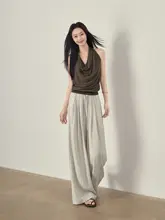 小柄な方向けのリネン素材 ゆったりシルエットのカジュアルパンツ【夏用・ストレート・女性用】