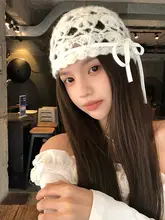 透かし編みデザインのニット帽【夏用・薄手・通気性・女性用】