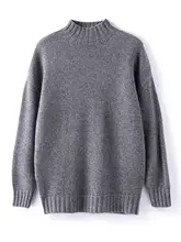 ハイネック厚手ウールニットトップス【ゆったりシルエット・秋冬用・無地】