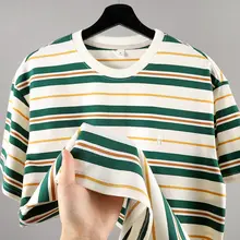 アメリカンカレッジスタイル ストライプ メンズ半袖Tシャツ【クラシック・ゆったりフィット・カジュアル】