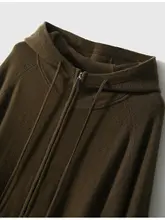 質感美学のフード付きジップアップニットカーディガン【ウール＆カシミヤ・秋用・ルーズフィット】