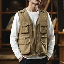 アウトドア用 マルチポケットタクティカルベスト【Vネック・速乾・防水・釣り用】（セットアップ対応）
