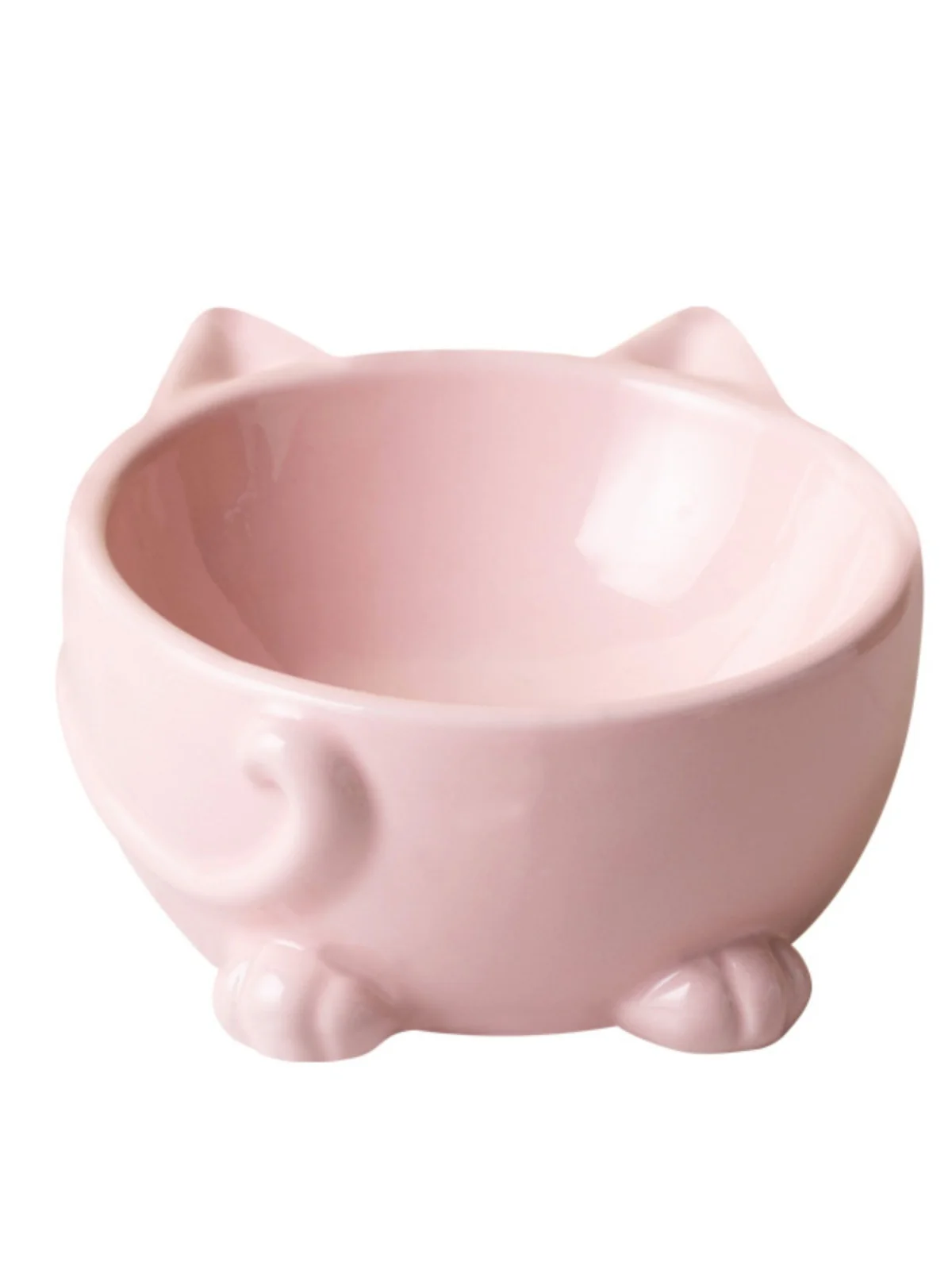 猫用陶器フードボウル【ピンク・2段・高め・水と餌兼用・ペット用品】
