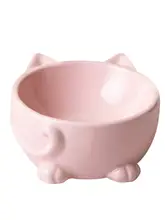 猫用陶器フードボウル【ピンク・2段・高め・水と餌兼用・ペット用品】