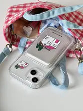 韓国の小型デザイン マグネット式スマホスタンド付きカードケース【iPhone用・透明アクリル・レザー】
