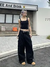 美式レトロサイドポケット付きカーゴパンツ【ハイウエスト・カジュアルワイドレッグ・ストリートファッション】
