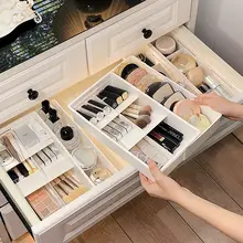 コスメ収納ボックス 引き出し付き 伸縮式 仕切り ドレッサー 奥行き収納 リップ メイクブラシ 整理
