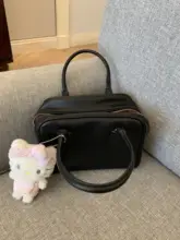 CUTEioi 本革牛革 ブラックとピンクのコンビネーション小型ハンドバッグ