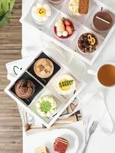 ムースケーキ用パッケージボックス【ティータイム・ベーカリー・4区分・紙カップ・ピクニック用】