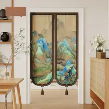 新中式デザインのカーテン【穴あけ不要・リビングやキッチン用・視線を防ぐ】
