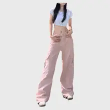 ハイウエストピンクワークパンツ【ゆったりシルエット・ストレートレッグ・秋冬用】