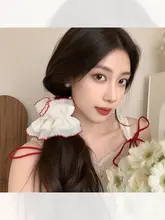 フランス風レースデザインのダブルレイヤーヘアゴム【大きな花・上品なバンズ用・ヘアアクセサリー】