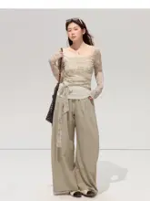 デザイン性のあるバインドトップスとドレープパンツ【大きいサイズ・おしゃれ】（セットアップ対応）