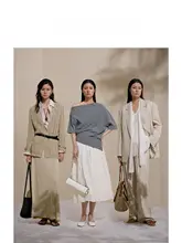 桑蚕丝混纺透气衬衫＆半裙【リゾートスタイル・夏用】（セットアップ対応）