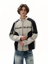ビンテージ風 カラーブロックジャケット【スタンドカラー・ユニセックス・バイク用】
