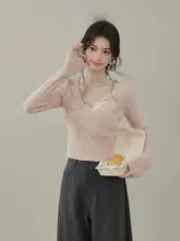 ピンクの長袖ニットセーター【女性用・秋冬・絶妙なフィット感】