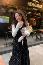 西西里安 ベルベットプリントのキャミワンピース【小柄向け・重ね着対応・冬用】