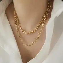 ユニセックスチェーンネックレス【金メッキ・シンプルで粗野なデザイン・カジュアルスタイル】