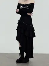 黒の不規則なロングスカート【ユニークなデザイン・スリム効果・女性用】
