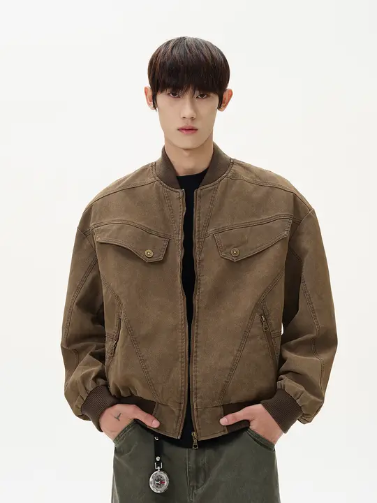 ハリントンジャケット 男性 ハイストリート スタイル レトロ デザイン感 短め