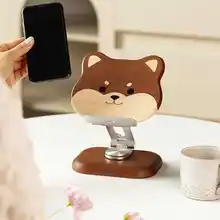 柴犬デザインの木製折りたたみ式タブレットスタンド【可旋回・子供用・オフィス向け】