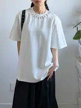 Tシャツ ユニセックス 半袖 襟元メタル装飾 パッド入り オーバーサイズ カジュアル デザイン性 夏
