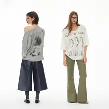 アメリカン風ビンテージスタイルビッグフィット人物プリントTシャツ