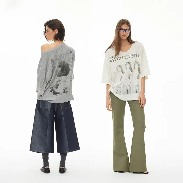 アメリカン風ビンテージスタイルビッグフィット人物プリントTシャツ