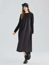 ゆったりとした重ね着風ワンピース【ブラック・通勤向け・春秋用】（セットアップ対応）