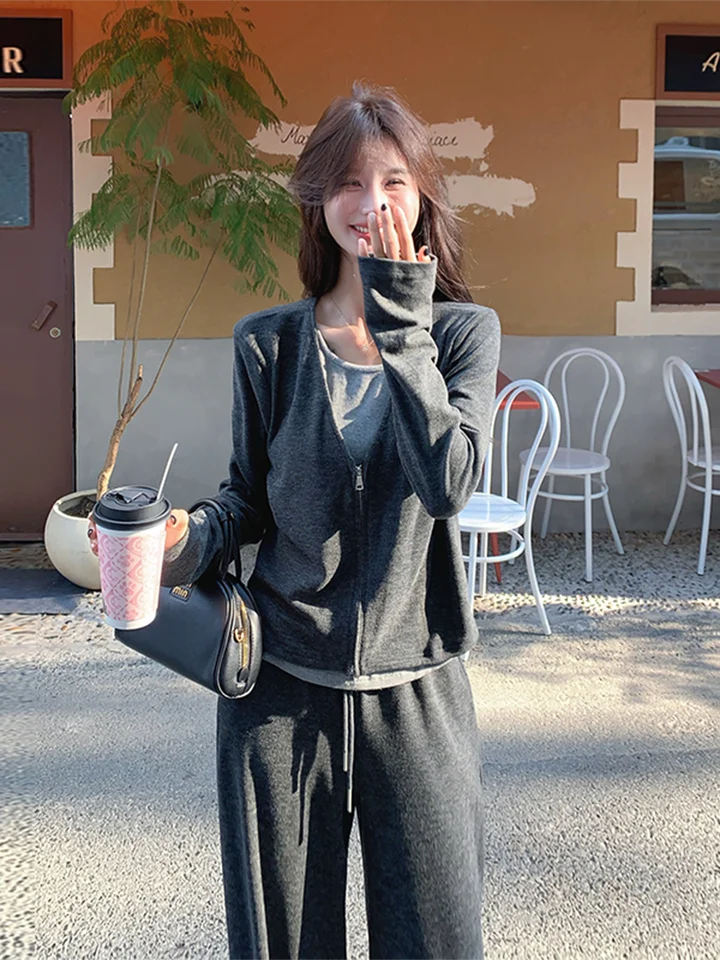 女性用カジュアルスタイルのトップスとワイドパンツのセットアップ対応【感・半袖】